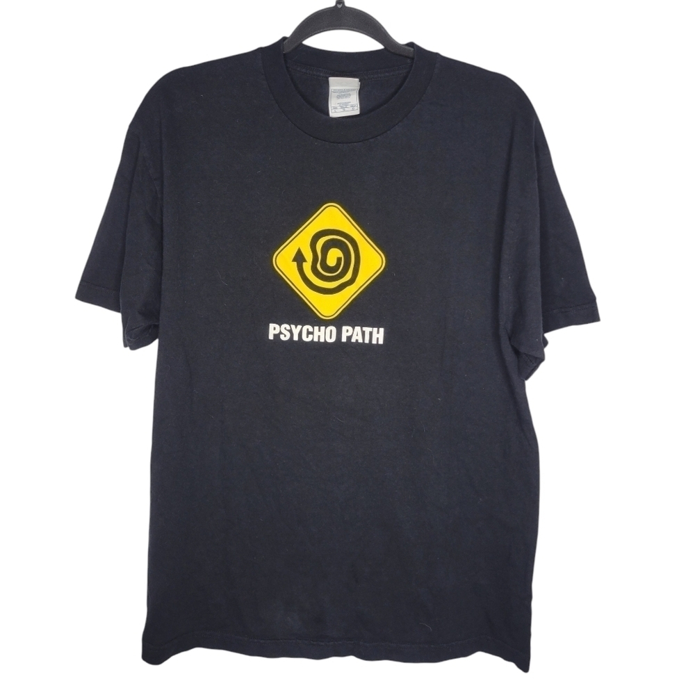 Vintage 90s Psycho Path Parody Funny Comedy Graphic T-Shirt in Black Size Large